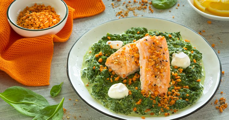 Lachs auf Spinat mit Dukkah